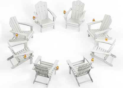 KINGYES Folding Adirondack Chair Set of 8, HDPE All-Weather Folding Adirondack Chair, White