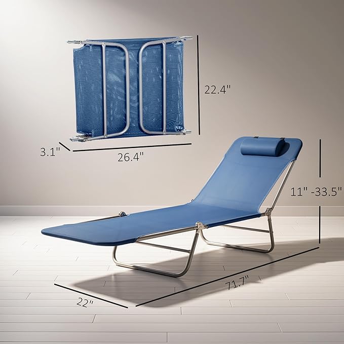 Outsunny Folding Chaise Lounge Chair, Pool Sun Tanning Chair, Outdoor Lounge Chair with Reclining Back - Photo 3
