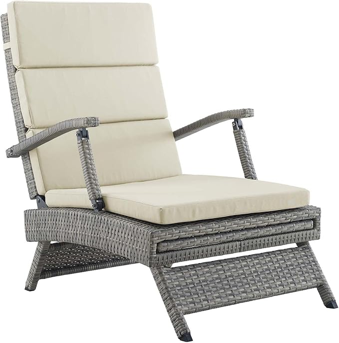 Modway Envisage Outdoor Patio Wicker Rattan Chaise Lounge in Light Gray Beige
