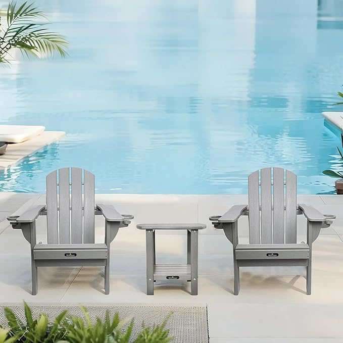 Folding Adirondack Chair, All-Weather HDPE Patio Chair with Cup Holder - Photo 7
