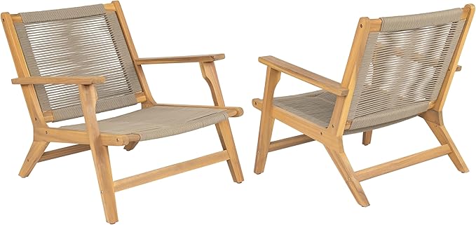 Christopher Knight Home Veera Patio Chair Set of 2 with Acacia Wood Frame and Handwoven Rope, Outdoor Lounge Chair - Photo 5