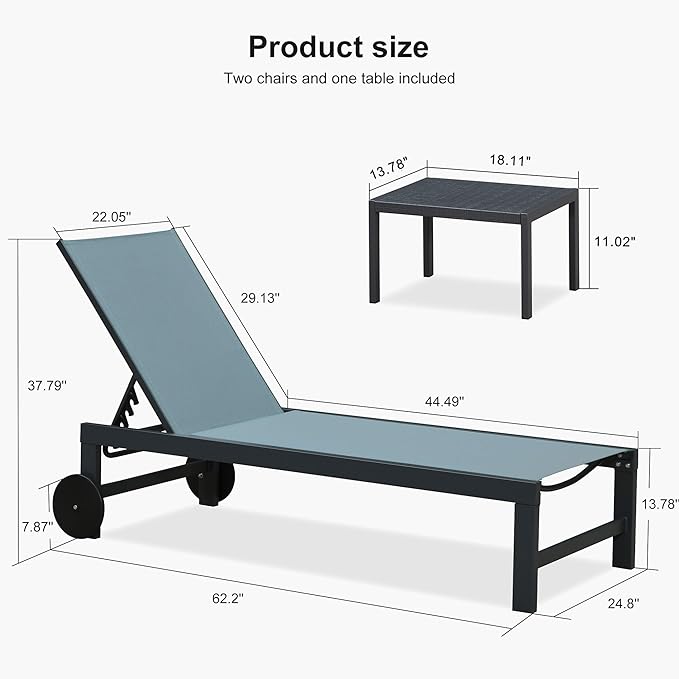 PURPLE LEAF Patio Lounge Chair Set for 4 Outdoor Chaise Lounge with Adjustable Backrest and Easy-to-Move Wheels - Photo 3