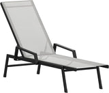 Flash Furniture Brazos Adjustable Chaise Lounge Chair with Arms, All-Weather Outdoor Five-Position Recliner, Black/Gray - Photo 1