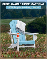 Folding Adirondack Chair –Recyclable HDPE Outdoor Adirondack Patio Chair with Cup Holder, Wood Texture & Umbrella Hole - Photo 3