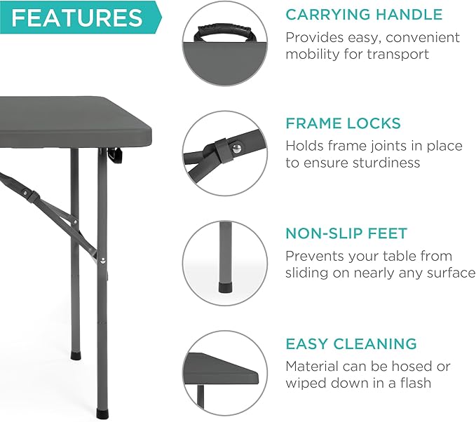Best Choice Products 4ft Plastic Folding Table, Indoor Outdoor Heavy Duty Portable w/Handle, Lock for Picnic, Party - Photo 5