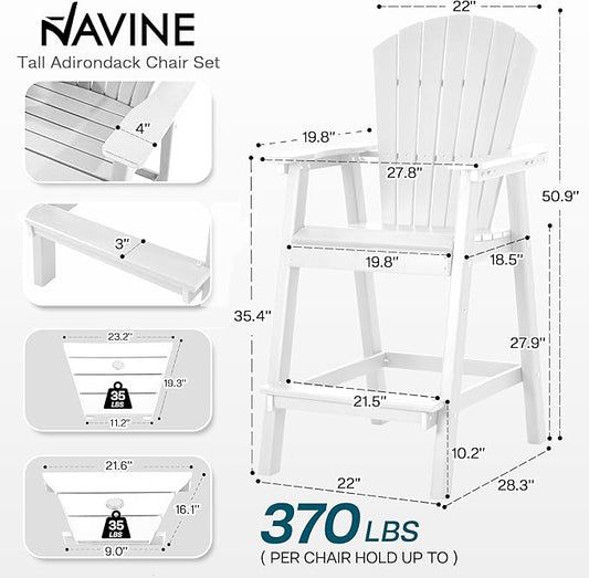 Tall Adirondack Chairs Set of 8, HDPE Balcony Chair with Double Connecting Tray, Weather Resistant Outdoor Adirondack Bar Stools for Patio, Deck, Patio, Backyard, Balcony. (White)