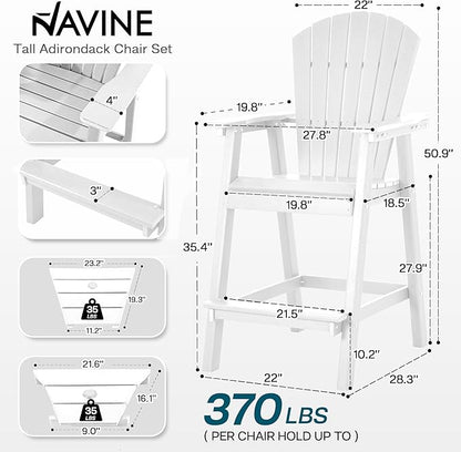 Tall Adirondack Chairs Set of 2, HDPE Balcony Chair with Double Connecting Tray, Weather Resistant Outdoor Adirondack Bar Stools for Patio, Deck, Patio, Backyard, Balcony.(White)