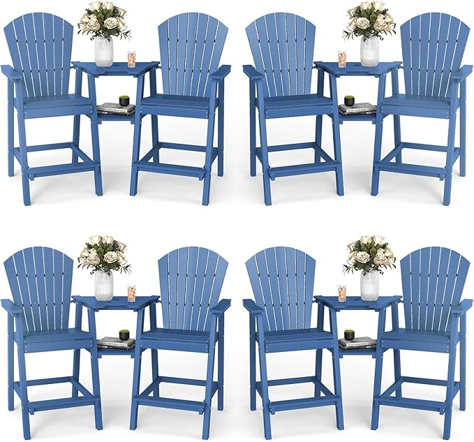 FOOWIN Tall Adirondack Chair Set of 8, All Weather HDPE Bar Height Adirondack Chair with Double Connecting Trays - Photo 1