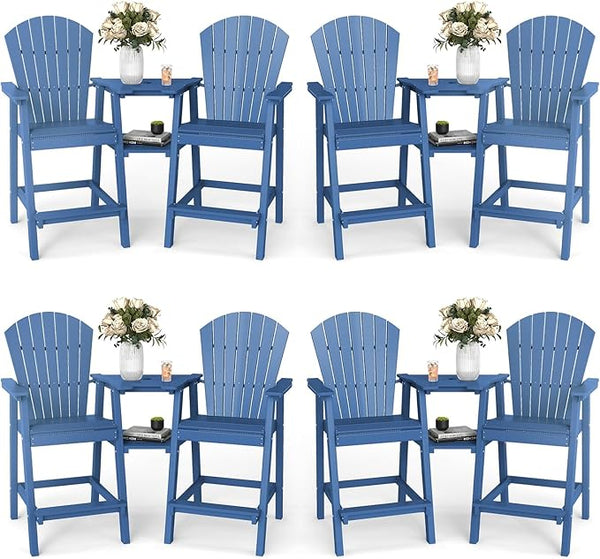 FOOWIN Tall Adirondack Chair Set of 8, All Weather HDPE Bar Height Adirondack Chair with Double Connecting Trays - Photo 1
