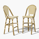 PURPLE LEAF French Bar Stool Set of 2 Bamboo Print Finish Patio Bar Stools with Back Rattan Bar Chairs Wicker Bar - Photo 1