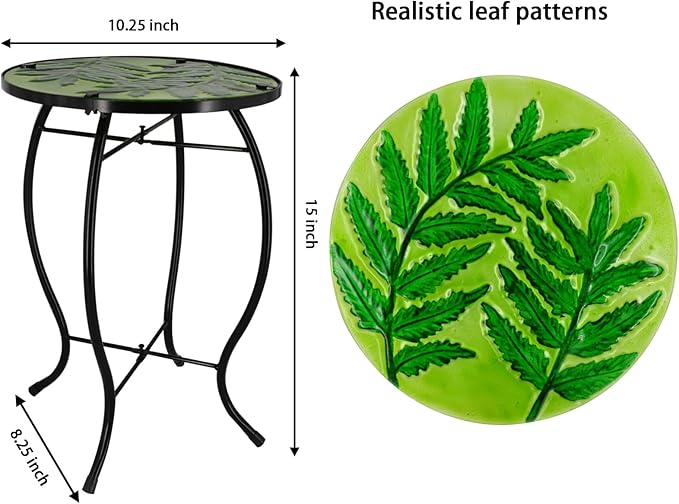 Patio Side Table Outdoor Coffee Table Round Glass Feature Table Metal End Table Suitable for Indoor and Outdoor Accent Table Backyard Garden Lawn