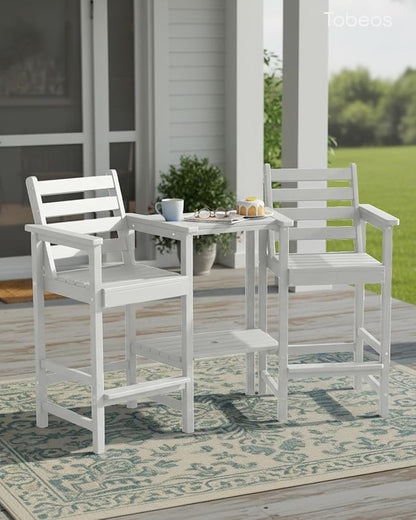 Tall Adirondack Chairs Set of 2, Bar Height HDPE Outdoor Chairs with Connecting Tray & Umbrella Hole, Balcony Patio Adirondack Chairs for Deck, Garden, Lawn (White)