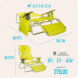 Ostrich the Deluxe 3N1 Lightweight Lawn Beach Reclining Lounge Chair with Footrest, Outdoor Furniture for Patio, Balcony - Photo 3
