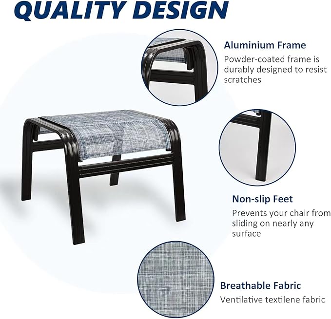 Outdoor Footstools for Patio,Textile Ottomans Metal Dining Footrests Stack Chairs for Lawn,Garden or Porch 2 Set Blue - Photo 4