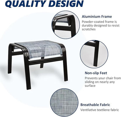 Outdoor Footstools for Patio,Textile Ottomans Metal Dining Footrests Stack Chairs for Lawn,Garden or Porch 2 Set Blue