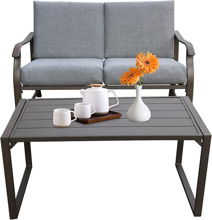 HomVent Outdoor Patio Furniture Love Seat and Coffee Table Set, Outdoor Bench Patio Loveseat Bench with Cushion and Metal Frame, Loveseat Furniture Set Sofa for Garden, Yard, Patio or Poolside (Gray)