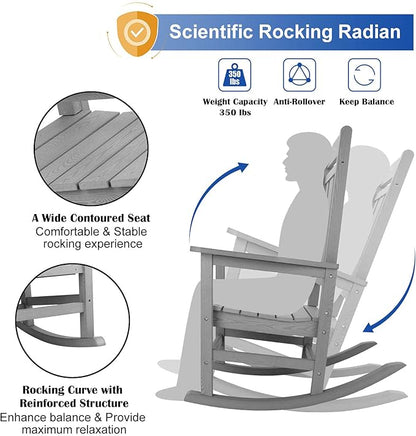 hOmeHua Outdoor Rocking Chair, HIPS All-Weather Resistant Patio Rocker Chair for Adults, Easy Assembly for Porch, Backyard, Lawn, Garden (Grey)