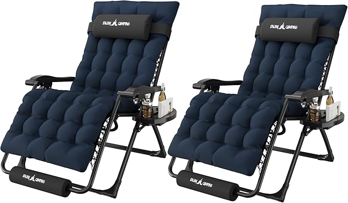 Amopatio Oversized Zero Gravity Chair, 29''W Reclining Camping Lounge Chair Upgraded Lock and Footrest, Cup Holder, Removable Cushion & Headrest Folding Patio Recliner for Relexing