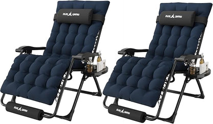 Amopatio Oversized Zero Gravity Chair, 29''W Reclining Camping Lounge Chair Upgraded Lock and Footrest, Cup Holder, Removable Cushion & Headrest Folding Patio Recliner for Relexing