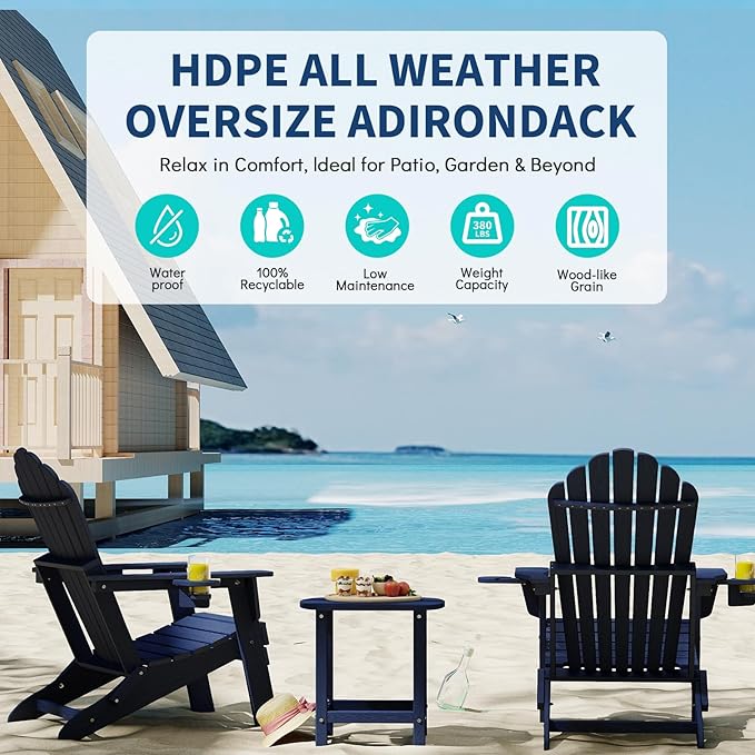 Plawdlik [2026 Upgraded Folding Adirondack Chair, 37.8" Extra High Back & 20.3" Wide Seat with Dual Cup Holders - Photo 5
