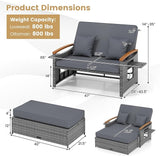 Tangkula Patio Rattan Daybed with 4-Level Adjustable Backrest, Outdoor Wicker Loveseat with Acacia Wood Armrest - Photo 4
