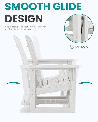 SERWALL Outdoor Glider Chair Set of 4, HDPE Wood-Like Patio Glider Rocker All-Weather Porch Glider for Outside, White