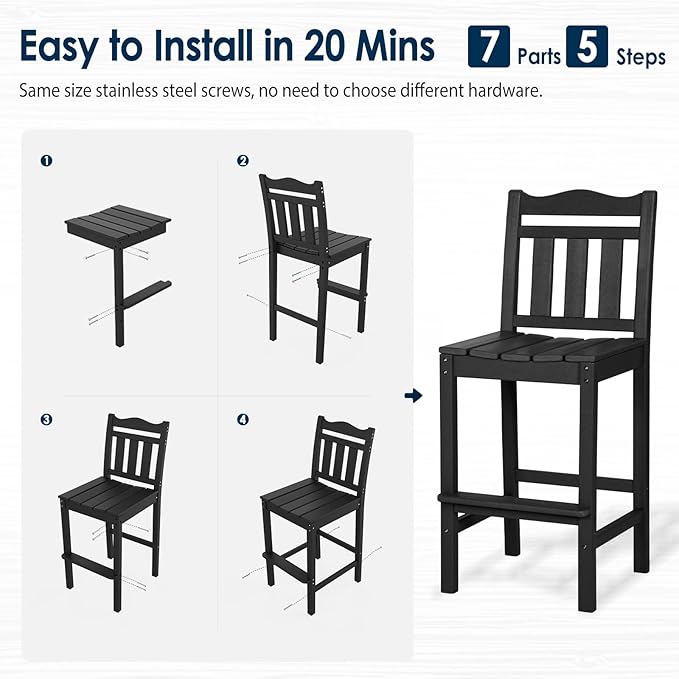 nalone Outdoor Bar Chairs and Table Set, HDPE Balcony Adirondack Chairs and Tables 3 Pieces Set - Photo 6