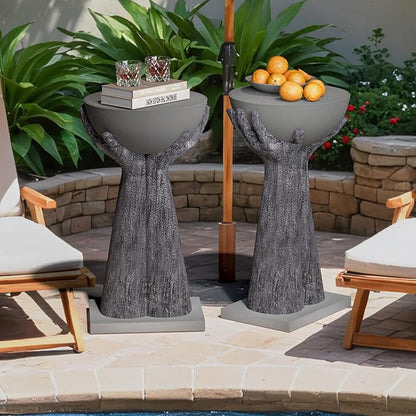SUNBURY Outdoor Side Table Set of 2, 13" W Hand-Shaped Concrete Side Table, Accent Patio End for Outside, Decorative Garden Stool for Plant Stand, Balcony