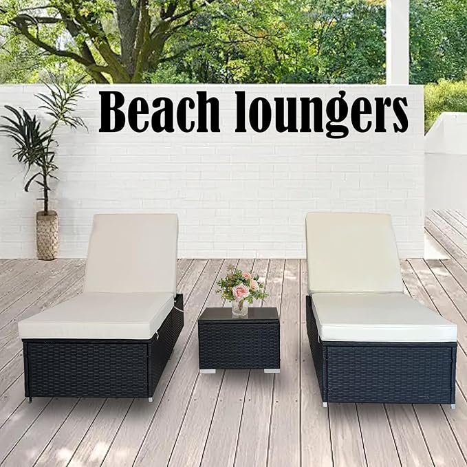 3 Piece Lounge Chair Outdoor, PE Wicker Rattan Chaise Lounge Chair with 5 Position Adjustable Backrest - Photo 7