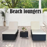 3 Piece Lounge Chair Outdoor, PE Wicker Rattan Chaise Lounge Chair with 5 Position Adjustable Backrest - Photo 7