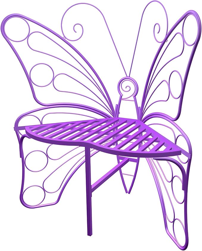 Butterfly Shaped Outdoor Bench, Purple Garden Bench with Sturdy Stable Metal Frame, Outdoor Metal Chair Butterfly Bench for Garden, Yard, Balcony, Lawn(Purple/Small).