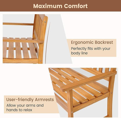 RELAX4LIFE Outdoor Bench Acacia Wood - 2-Person Garden Bench w/Backrest & Armrests, Slatted Wooden Patio Loveseat Chair for Front Porch Poolside Park Backyard, 800 LBS Weight Capacity (43'')