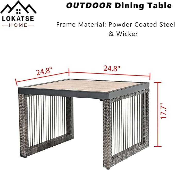 LOKATSE HOME Patio Coffee Table Dining Furniture for Balcony, Porch, Deck, Black/Brown