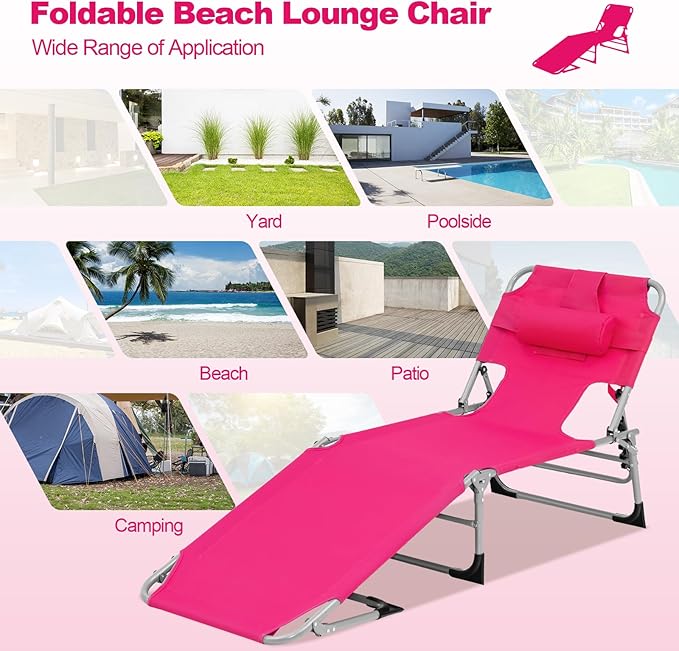 Tangkula Tanning Chair with Face Hole, Patio Folding Adjustable Reclining Beach Sunbathing Lounge Chair with Side Pocket, Portable Face Down Chaise Lounge for Outdoor Backyard Poolside (1)