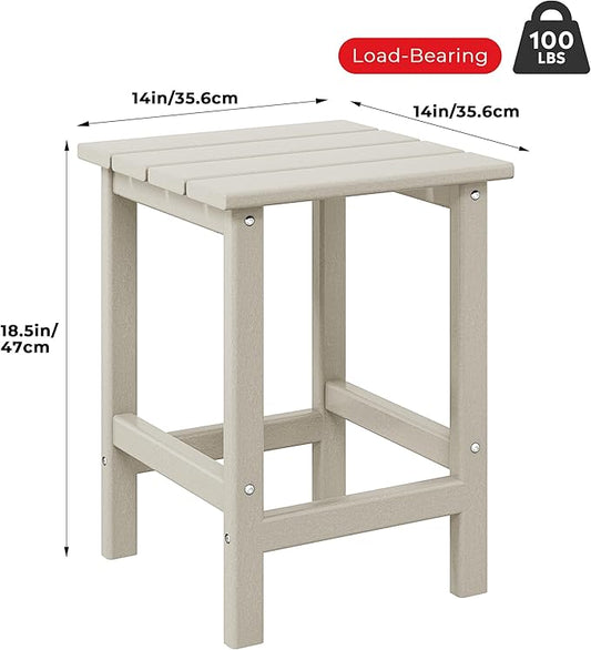 Costaelm Square Outdoor Side Tables, Adirondack Patio Tables for Outside, HDPE Patio End Table Weather Resistant, Balcony Table for Pool, Seaside, Backyard, Porch, Indoor Companion, Sand