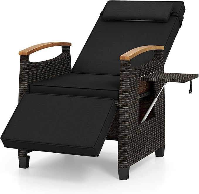 HAPPYGRILL Outdoor Rattan Wicker Chaise Lounge Recliner Chair with Adjustable Backrest & Footrest - Photo 1