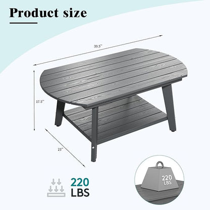 Coffee Table Rectangular Center with 2-Tier Open Storage Shelf 2-Tier Rustic Wood Desktop Easy Assembly Farmhouse Style, Suitable for Home Office Use. (Dark Gray)