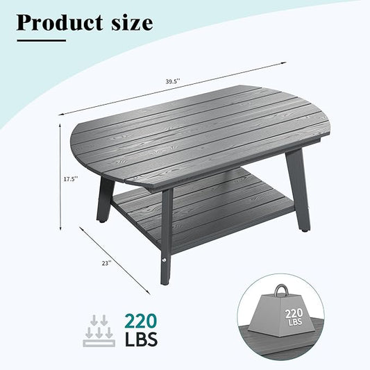 Coffee Table Rectangular Center with 2-Tier Open Storage Shelf 2-Tier Rustic Wood Desktop Easy Assembly Farmhouse Style, Suitable for Home Office Use. (Dark Gray)