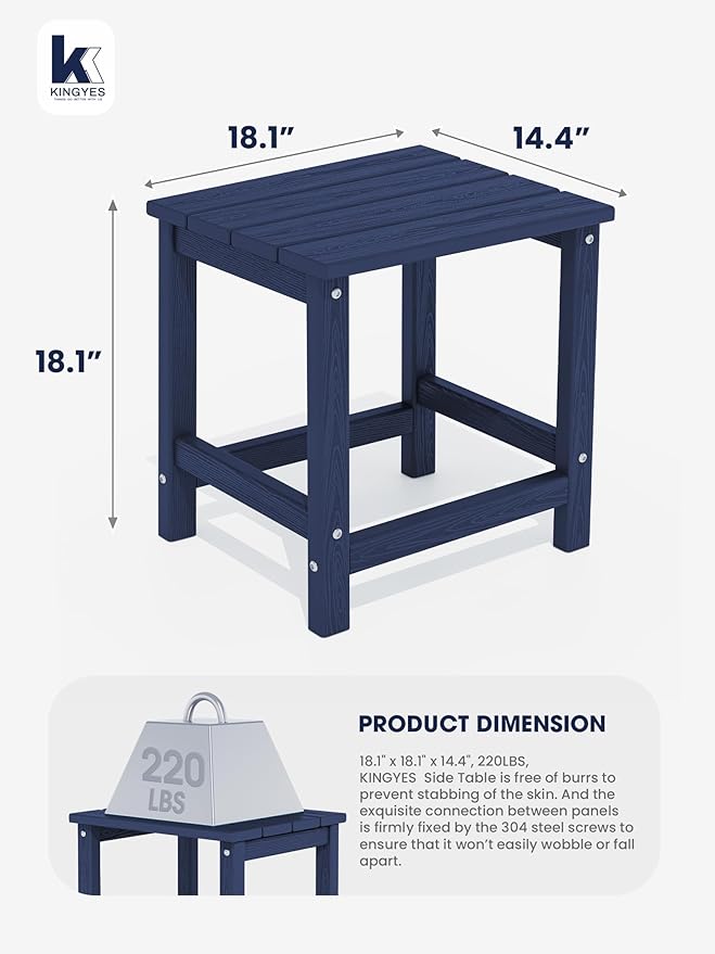KINGYES Adirondack Outdoor Side Tables Set of 2, Navy - Photo 2
