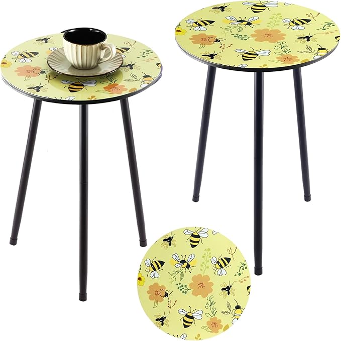 Metal Outdoor Side Tables Set of Two Small Outside Round End Table for Patio Modern Accent Garden Corner Table for - Photo 1