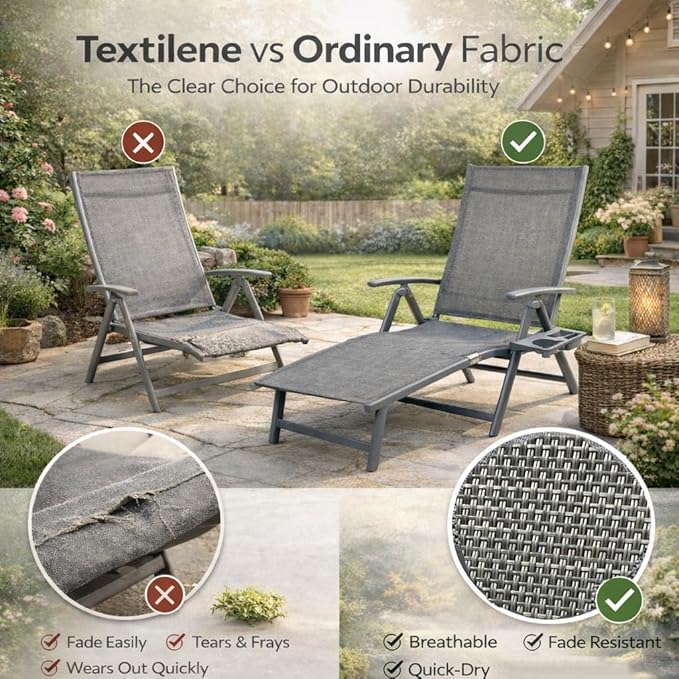 Kozyard Aluminum Outdoor Chaise Lounge Chair, Adjustable Reclining Patio Lounge with Drink Holder - Photo 4
