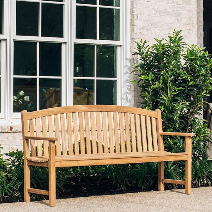 Ash & Ember Solstice 5 FT Grade A Teak Outdoor Bench, Weather Resistant Outdoor Furniture, Outdoor Patio Furniture with Bow Back Design & Contoured for Comfort, Porch Bench Seats 2 People