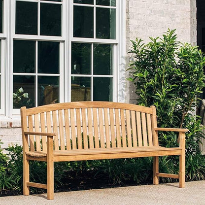 Ash & Ember Solstice 5 FT Grade A Teak Outdoor Bench, Weather Resistant Outdoor Furniture, Outdoor Patio Furniture with Bow Back Design & Contoured for Comfort, Porch Bench Seats 2 People