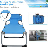GYMAX Tanning Chair, Folding Beach Lounger with Face Arm Hole, Adjustable Backrest, Side Pocket, Pillow & Carry Handle - Photo 5