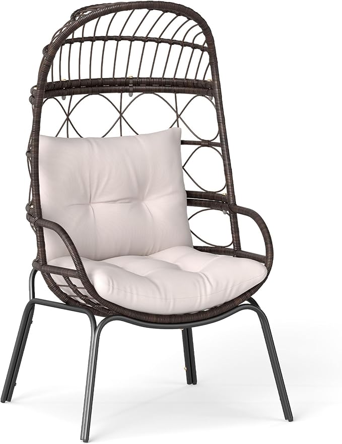 Tangkula Narrow Wicker Egg Chair Outdoor, Patio Rattan Lounge Basket with Seat & Back Cushions, Metal Indoor Outdoor Leisure Sofa Cocoon Chair for Bedroom, Backyard, Balcony, 400 lbs Max Load