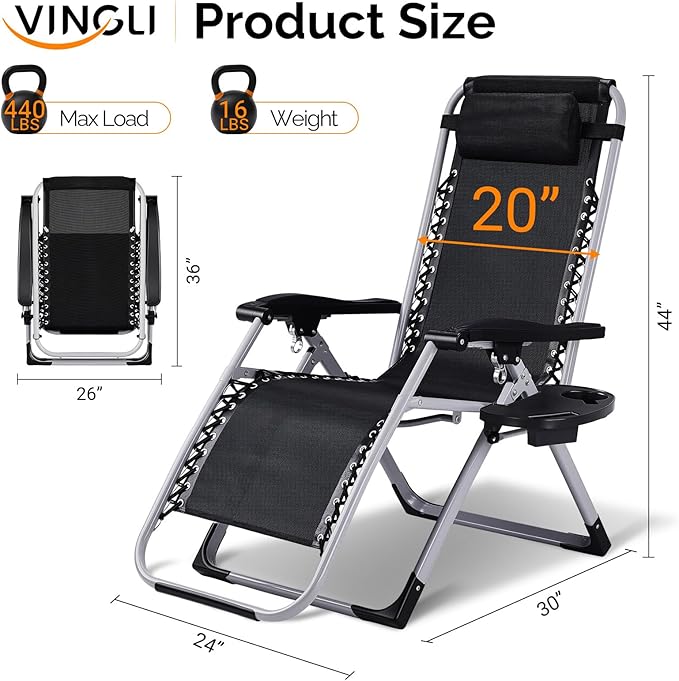 VINGLI Padded Zero Gravity Chair - Photo 5