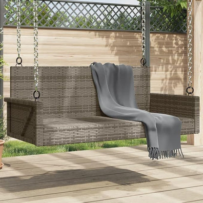 2-Seater Outdoor Swing Bench, Grey PE Rattan Porch Hanging Seat with Durable Powder-Coated Steel Frame for Garden, Patio, and Backyard Relaxation, 46.9 in