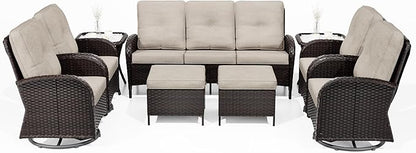 Joyside Wicker Patio Furniture Set, 9 Piece Outdoor Furniture Set with Thickened Cushions, High Back, Deep Seating, Wide Armrest, Outdoor Swivel Rocker Chairs for Porch, Deck