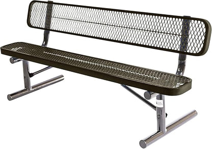COATEDOUTDOORFURNITURE Heavy-Duty Outdoor Bench Thermoplastic Coated, Expanded Metal, Commercial-Grade Seating, Made in America (Portable with Back, 6 Ft, Textured Gold Vein)