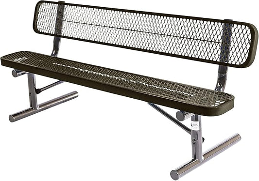 COATEDOUTDOORFURNITURE Heavy-Duty Outdoor Bench Thermoplastic Coated, Expanded Metal, Commercial-Grade Seating, Made in America (Portable with Back, 6 Ft, Textured Gold Vein)